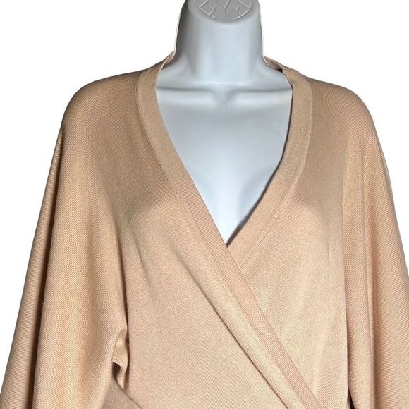 Satva Women's Flared Long Sleeve Antara Wrap Belted Cardigan in Tan Size L NWT - Picture 2 of 9
